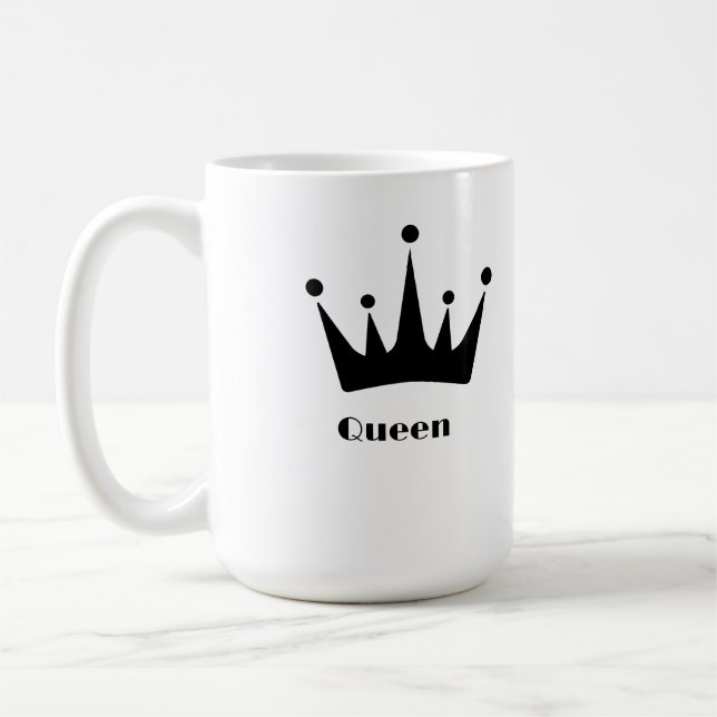 Anpassningsbar Queen Text Black Färg Krona Image C Kaffemugg (Vänster)