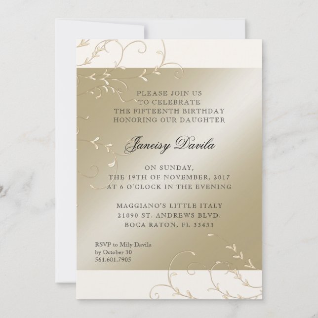 Anpassningsbar Quince-middag Inbjudningar (Baksida)