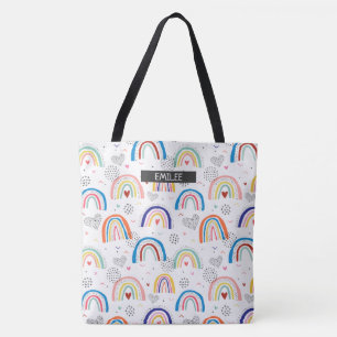 Anpassningsbar Rainbow All-Over Namn Tote Tygkasse