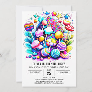 Anpassningsbar Rainbow Candyland Birthday Inbjudningar