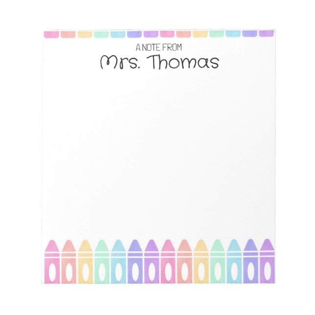 Anpassningsbar Rainbow Crayon Kindergarten Teacher Anteckningsblock (Framsida)