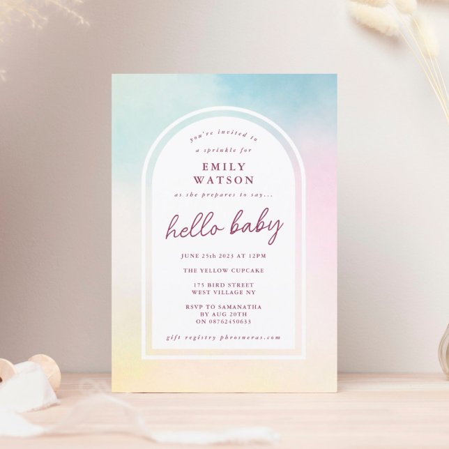 Anpassningsbar Rainbow Fairy Ombre Boho Arch Baby  Inbjudningar (Skapare uppladdad)