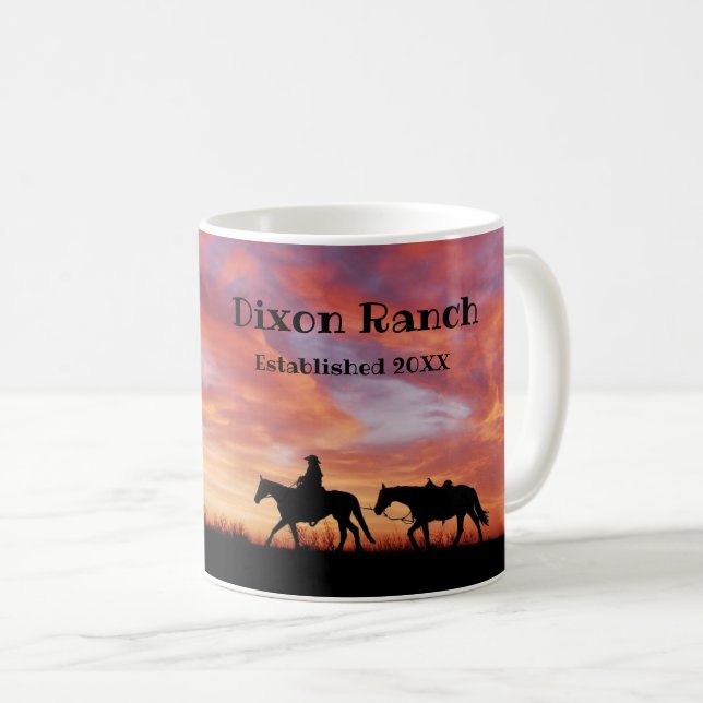 Anpassningsbar Ranch Cowboy Horse Westerna Himlar- Kaffemugg (Framsida höger)