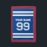 Anpassningsbar rand<br><div class="desc">Anpassningsbar fotbollstjersey-nummer atletic rand Trifold Wallet. Personlig money wallet med utformningen av sportmall. Lägg till ditt eget citat,  namn eller monogram brev. Coola Fågelpresentidé för vänner,  familj,  barn,  son,  bror osv. Anpassade färg för att matcha ditt favoritlag.</div>