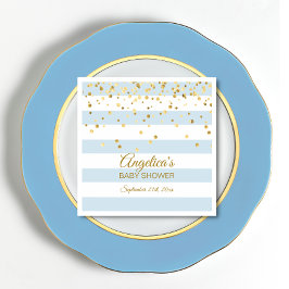 Anpassningsbar Rand Pastel Blue Guld BOY BABY Show Pappersservett