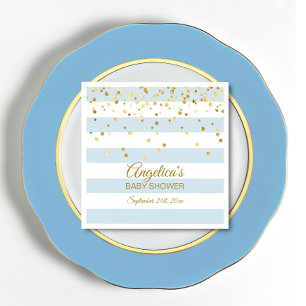 Anpassningsbar Rand Pastel Blue Guld BOY BABY Show Pappersservett