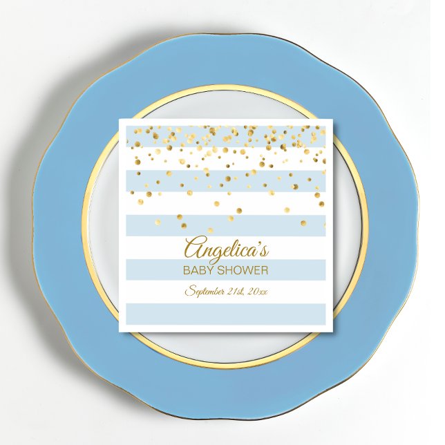 Anpassningsbar Rand Pastel Blue Guld BOY BABY Show Pappersservett (Skapare uppladdad)