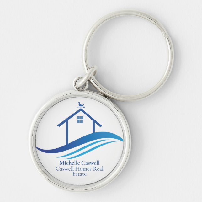Anpassningsbar Real Gods Company Blue Home Modern  Rund Silverfärgad Nyckelring (Framsidan)