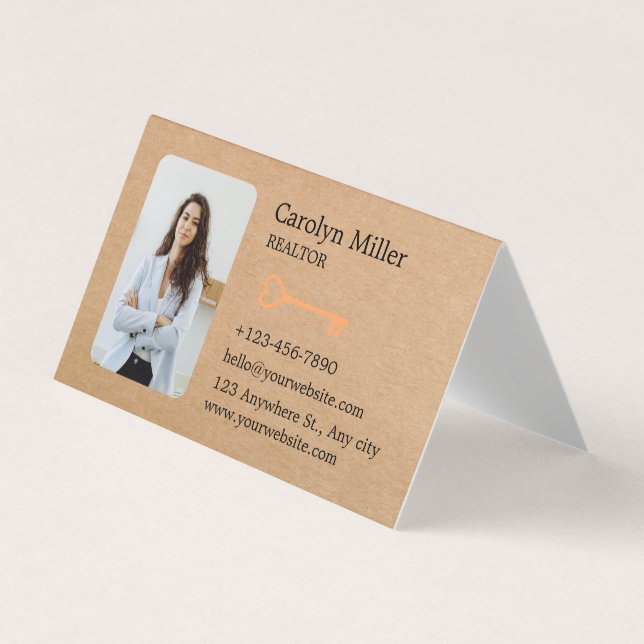 Anpassningsbar Realtor Photo & Guld Nyckel Kraft F Visitkort (Framsida)