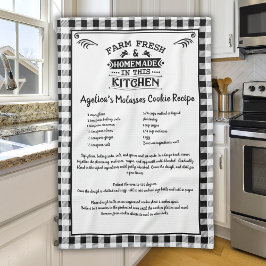 Anpassningsbar Recipe Black White Farmhouse Buffal Kökshandduk
