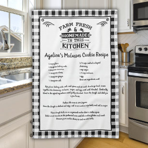 Anpassningsbar Recipe Black White Farmhouse Buffal Kökshandduk