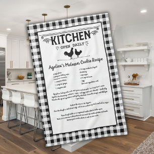 Anpassningsbar Recipe Black White Farmhouse Buffal Kökshandduk