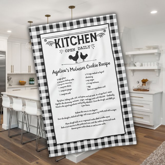 Anpassningsbar Recipe Black White Farmhouse Buffal Kökshandduk (Skapare uppladdad)