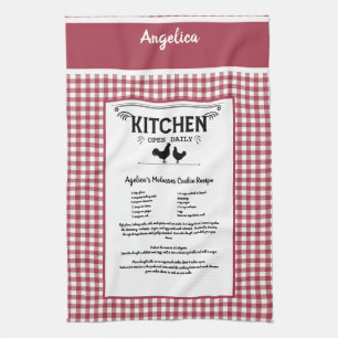 Anpassningsbar Recipe Red White Farmhouse Buffalo Kökshandduk