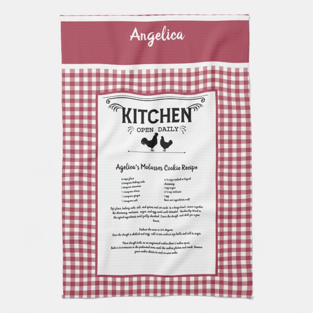 Anpassningsbar Recipe Red White Farmhouse Buffalo  Kökshandduk (Vertikal)