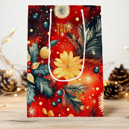 Anpassningsbar Red and Guld Festive Blommigt Gift