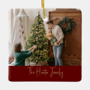 Anpassningsbar Red and Guld Minimalist Arch Family Julgransprydnad Keramik