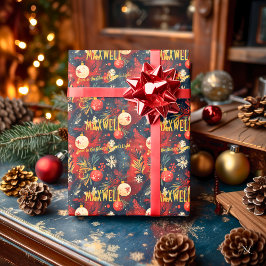 Anpassningsbar Red and White Ornaments jul Presentpapper