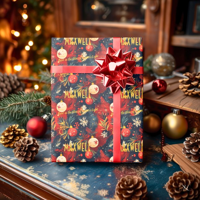 Anpassningsbar Red and White Ornaments jul Presentpapper (Skapare uppladdad)