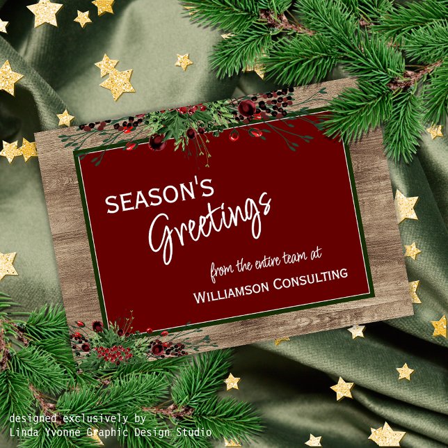 Anpassningsbar Red Berries Grönt Holly Botanical F Julkort (Skapare uppladdad)