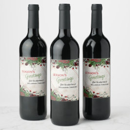 Anpassningsbar Red Berries Grönt Holly Botanical F Vinflaska Etikett