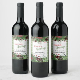 Anpassningsbar Red Berries Grönt Holly Botanical F Vinflaska Etikett