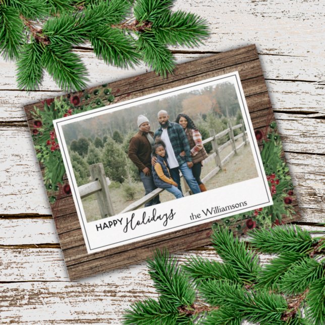 Anpassningsbar Red Berries Grönt Holly Botanical F Vykort (Skapare uppladdad)