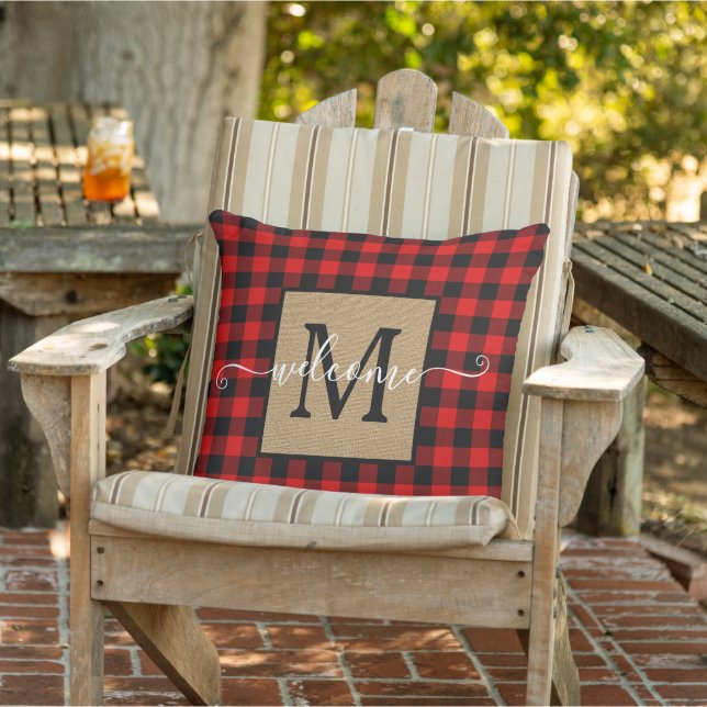 Anpassningsbar Red Black Buffalo Check Tartan Möns Kudde (Stol)