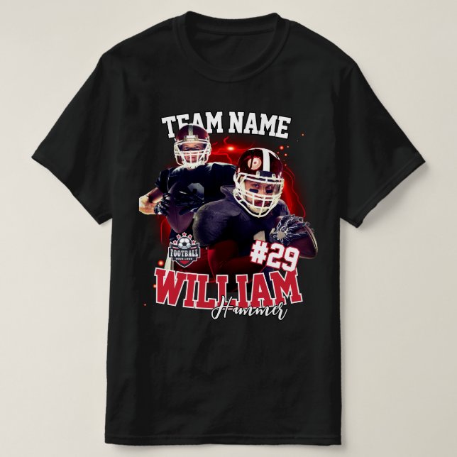 Anpassningsbar Red Black Two Photo Football Player T Shirt (Design framsida)