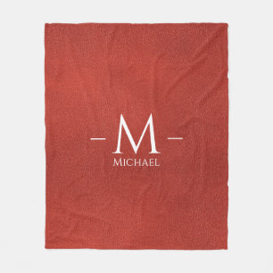 Anpassningsbar Red Brown Leather Se Monogram Namn Fleecefilt