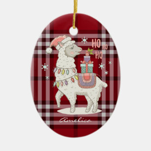 Anpassningsbar Red Buffalo Check Play Tartan Llama Julgransprydnad Keramik