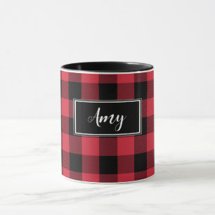 Anpassningsbar Red Buffalo Check Pput Namn Center Mugg