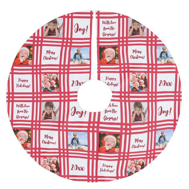 Anpassningsbar Red Candy cane Play Family Photo Co Julgransmatta Borstad Polyester (Framsidan)