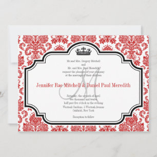 Anpassningsbar Red Damask Black White Wedding-inbj Inbjudningar