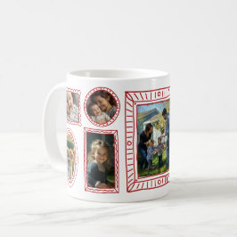 Anpassningsbar Red Doodle Ram 8-Photo Collage Kaffemugg