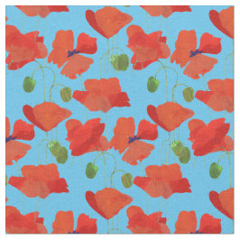 Anpassningsbar Red Fält Poppies Himlar Blue Blommi Tyg