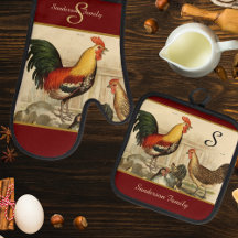 Anpassningsbar Red Farmhouse Vintage Tupp monogram