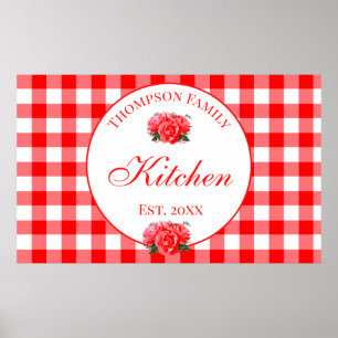 Anpassningsbar Red Gingham Buffalo Check Kitchen Poster