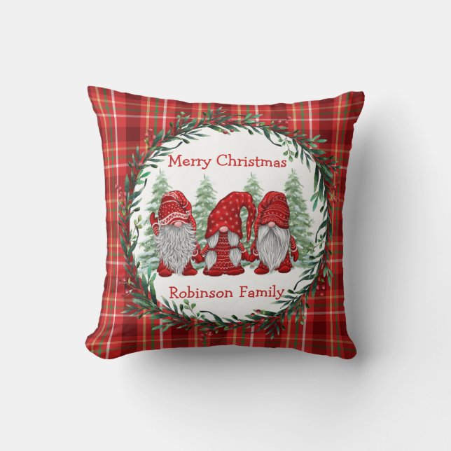 Anpassningsbar Red Gnomes God jul Kudde (Framsida)