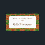 Anpassningsbar Red Grönt med Golds Holday Baking Adressetikett<br><div class="desc">Redigerbar julklapp eller helgdag bakar presentmatsetiketter med guldfärgat brev på en elegant röd och grönt vintage mönster. Anpassa den så att du kan byta typsnitt,  ändra storlek och mer,  till och med spara din design till senare.</div>