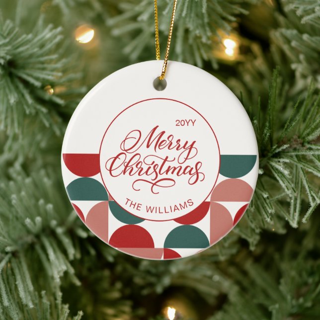 Anpassningsbar Red jul Geometric Mönster Photo Julgransprydnad Keramik (Träd)