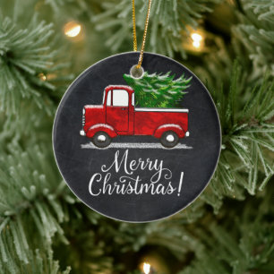 Anpassningsbar Red Lastbil God jul Land Julgransprydnad Keramik
