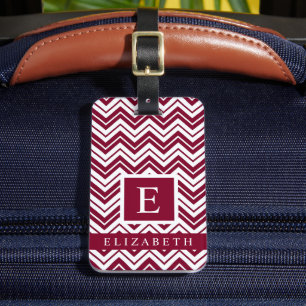 Anpassningsbar Red Maroon Mörk Rosa White Chevron  Bagagebricka