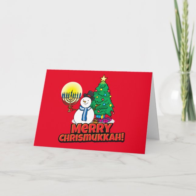 Anpassningsbar Red Merry Chrismukkah Snögubbe med  Helgkort (Framsida)