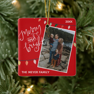 Anpassningsbar Red Merry och Bright jul Ljus Photo Julgransprydnad Keramik