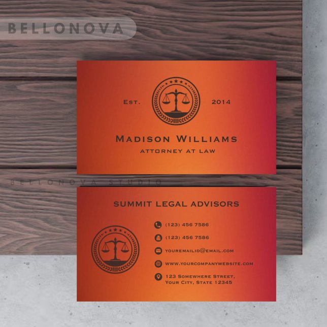 Anpassningsbar Red Orange Rosa Monogram Law Office Visitkort (Custom Red Orange Pink Monogram Law Office Business Card)