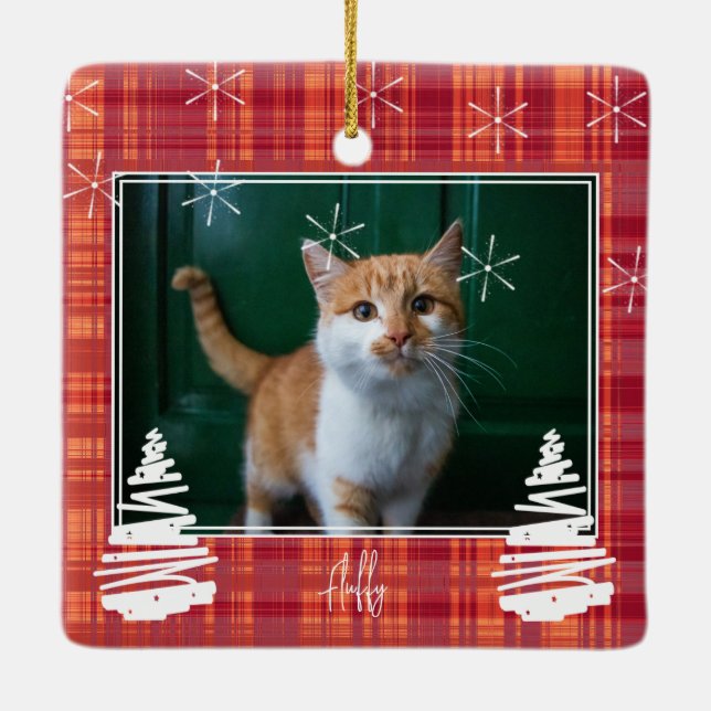 Anpassningsbar Red Play-julfamiljens foto och säll Julgransprydnad Keramik (Baksida)