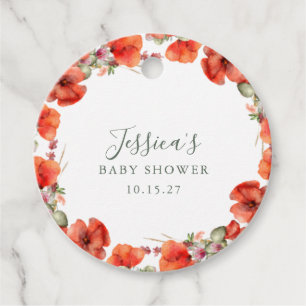 Anpassningsbar Red Poppy Garden Blommigt Baby Show Gåvor Etiketter