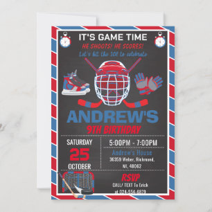 Anpassningsbar RED Simple Hockey Birthday-inbjudan Inbjudningar