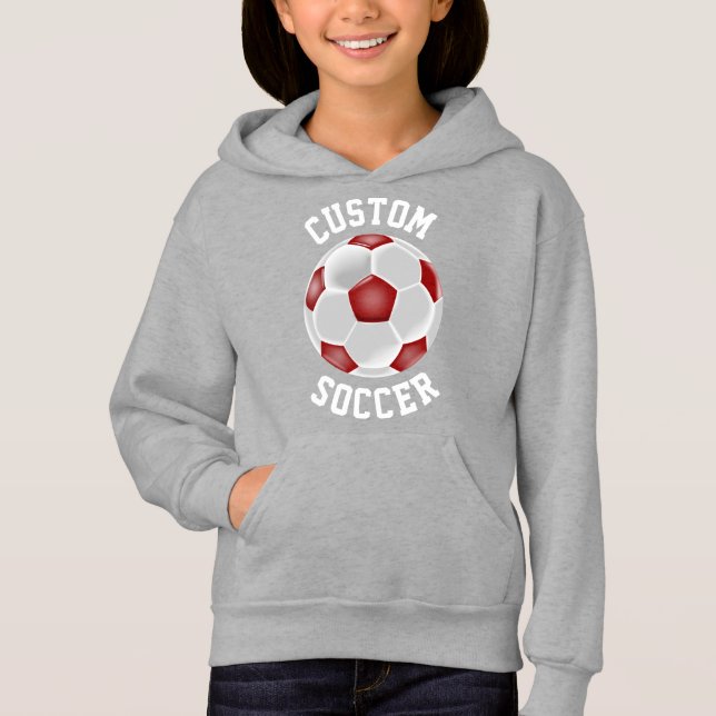Anpassningsbar Red Soccer Ball Girls Hoodie Sweats Tröja (Framsida)